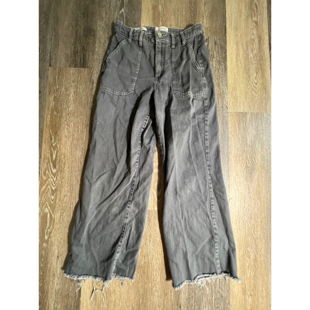 Universal Thread Wide Leg Pants Womens 4R Gray Excellent High Rise Raw Hem Denim